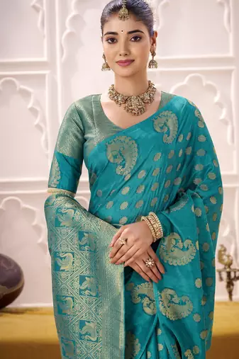 sky blue roop silk blend zari weaving saree with lace touch blouse