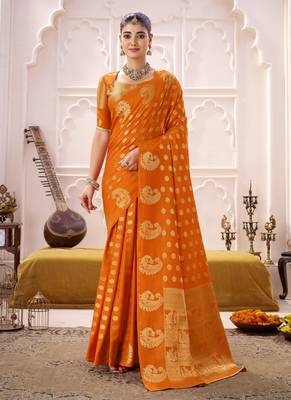 orange roop silk blend zari woven saree for festive & wedding wear 1