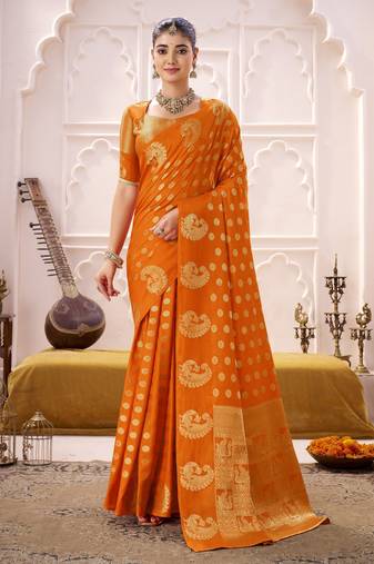 orange roop silk blend zari woven saree for festive & wedding wear
