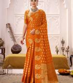 orange roop silk blend zari woven saree for festive & wedding wear