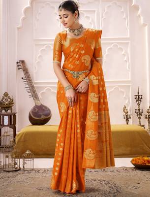 orange roop silk blend zari woven saree for festive & wedding wear 2