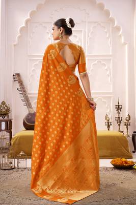 orange roop silk blend zari woven saree for festive & wedding wear 4