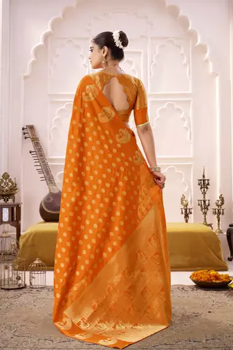 orange roop silk blend zari woven saree for festive & wedding wear