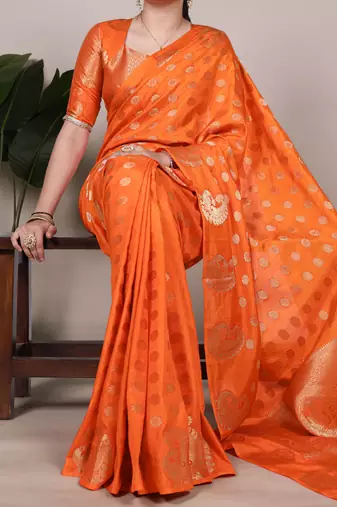 orange roop silk blend zari woven saree for festive & wedding wear