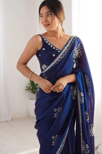 luxury space silk handwork saree with original beads work 