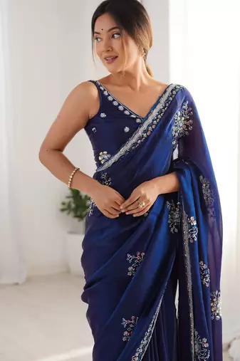 luxury space silk handwork saree with original beads work 