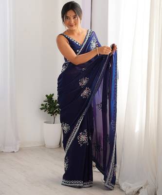 luxury space silk blend handwork saree with original beads work  2