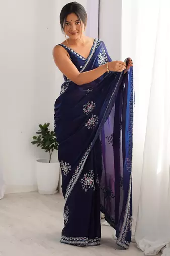 luxury space silk blend handwork saree with original beads work 