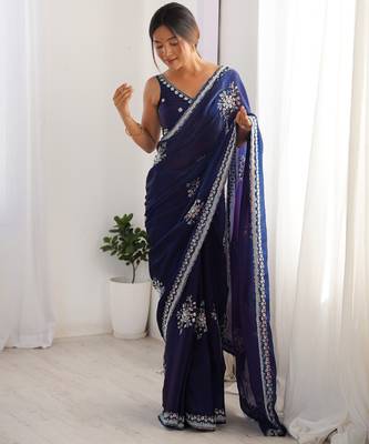 luxury space silk blend handwork saree with original beads work  3