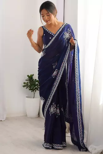 luxury space silk blend handwork saree with original beads work 
