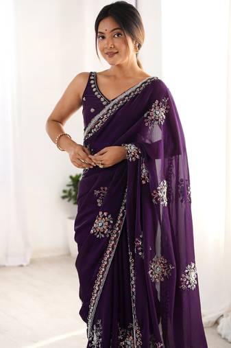 luxury space silk handwork saree with original beads work 