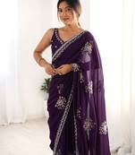 luxury space silk handwork saree with original beads work 