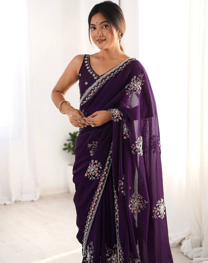 luxury space silk handwork saree with original beads work 