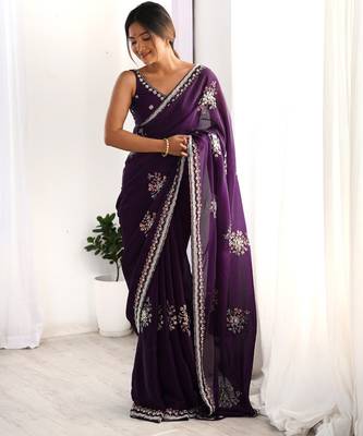luxury space silk blend handwork saree with original beads work  2
