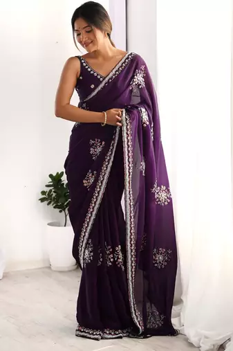 luxury space silk blend handwork saree with original beads work 