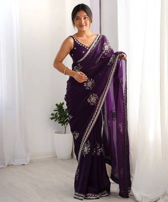 luxury space silk blend handwork saree with original beads work  3