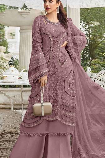 Badami embroidered georgette semi-stitched pakistani salwar suit
