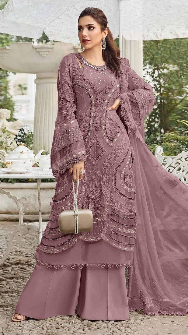 Badami embroidered georgette semi-stitched pakistani salwar suit