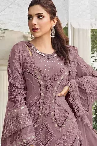 Badami embroidered georgette stitched salwar suit