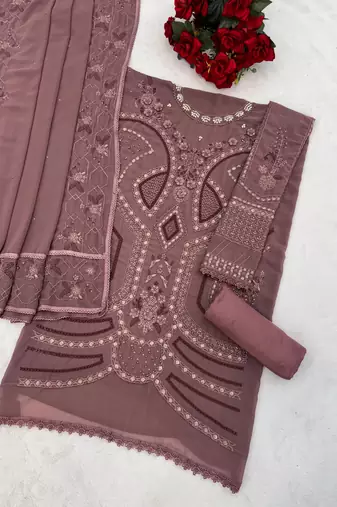 Badami embroidered georgette stitched salwar suit