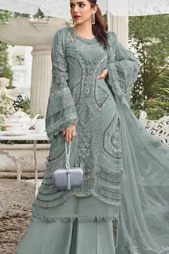 Pista embroidered georgette semi-stitched pakistani salwar suit