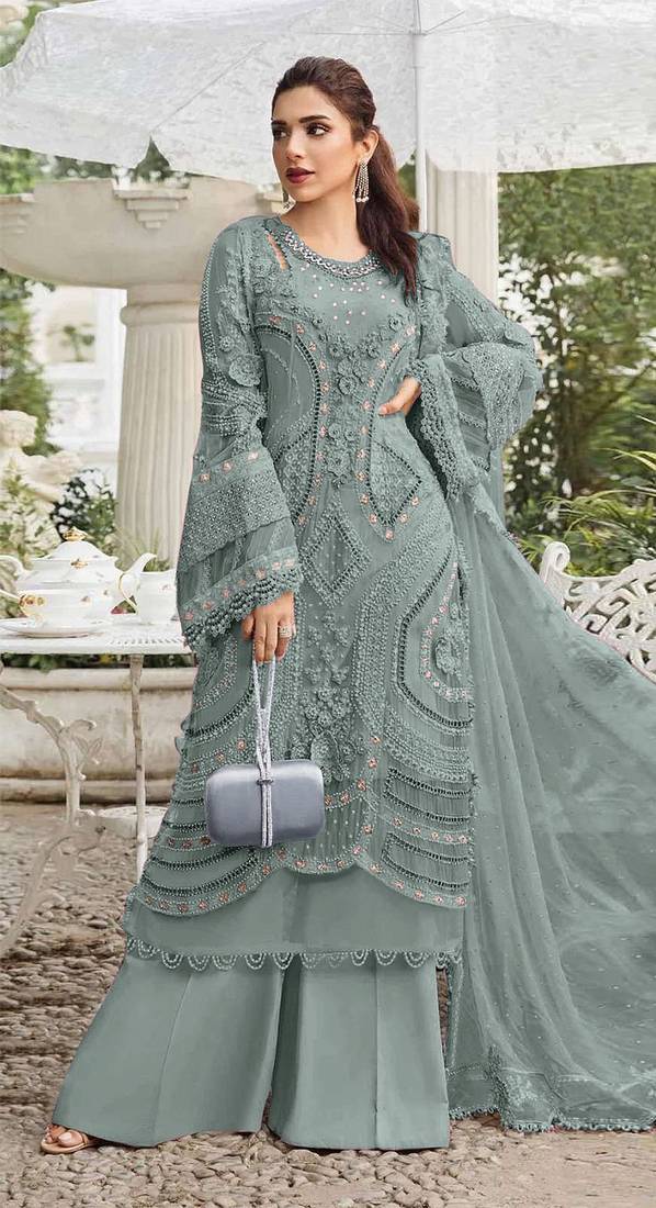 Pista embroidered georgette semi-stitched pakistani salwar suit