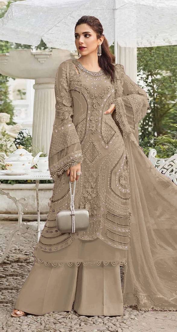 Chiku embroidered georgette semi-stitched pakistani salwar suit