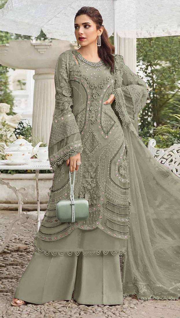 Mahendi embroidered georgette semi-stitched pakistani salwar suit