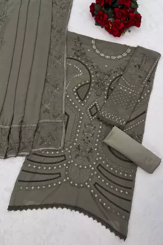 Mahendi embroidered georgette stitched salwar suit