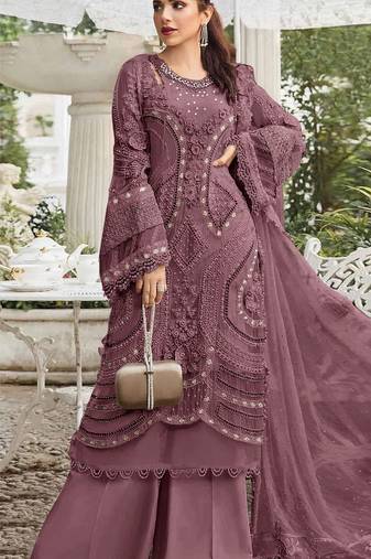 Chocolate embroidered georgette semi-stitched pakistani salwar suit