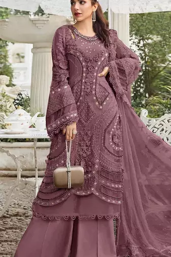 Chocolate embroidered georgette semi-stitched pakistani salwar suit
