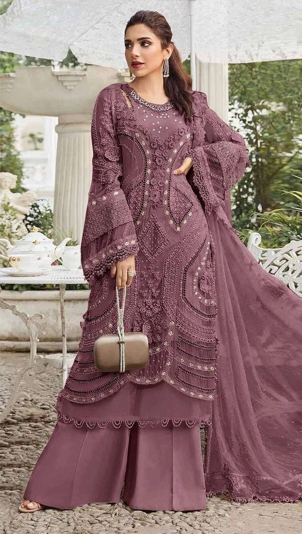 Chocolate embroidered georgette semi-stitched pakistani salwar suit