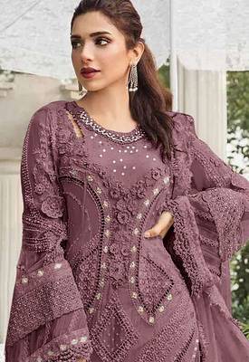 Chocolate embroidered georgette stitched salwar suit 2