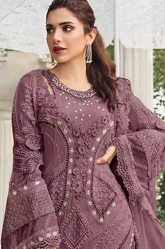 Chocolate embroidered georgette stitched salwar suit