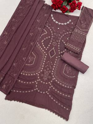 Chocolate embroidered georgette stitched salwar suit 3