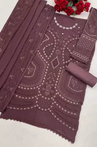 Chocolate embroidered georgette stitched salwar suit