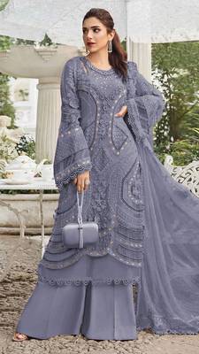 Purple embroidered georgette stitched salwar suit 1