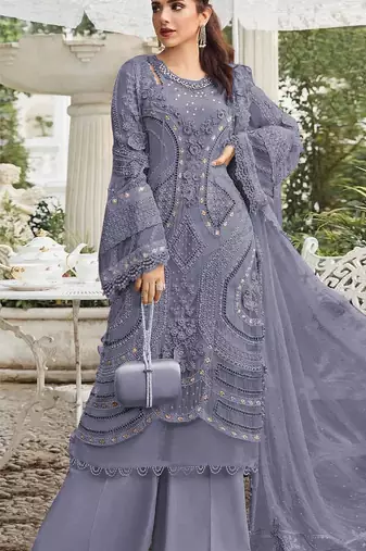 Purple embroidered georgette semi-stitched pakistani salwar suit