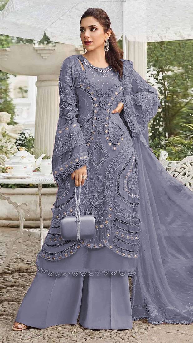 Purple embroidered georgette semi-stitched pakistani salwar suit