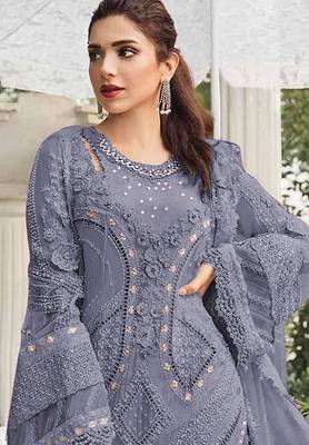 Purple embroidered georgette stitched salwar suit 2