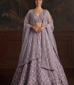  purple sequins embroidered net lehenga set choli with dupatta