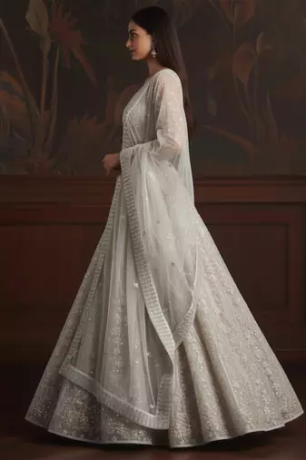 white sequins embroidered net lehenga set choli with dupatta