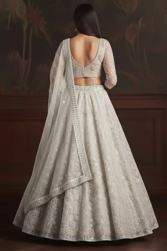 white sequins embroidered net lehenga set choli with dupatta