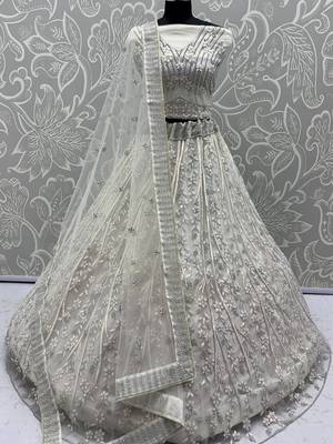 white sequins embroidered net lehenga set choli with dupatta 6