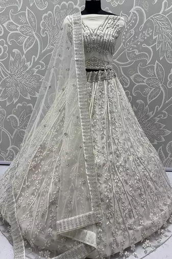 white sequins embroidered net lehenga set choli with dupatta