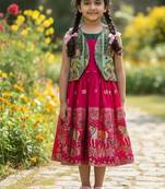 pink pavadai frock with short jacket for girls