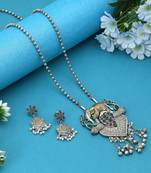 Rani & green color dual tone oxidised necklace set with beautifully detailed handcrafted accents