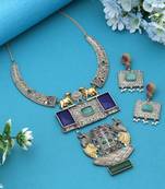 Multi color dual tone oxidised necklace set reflecting cultural artistry with striking decorative details