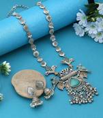 Pista green color dual tone oxidised necklace set infused with refreshing tones and detailed metalwork