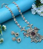 Multi color dual tone oxidised necklace set created for versatile styling with intricate traditional artistry